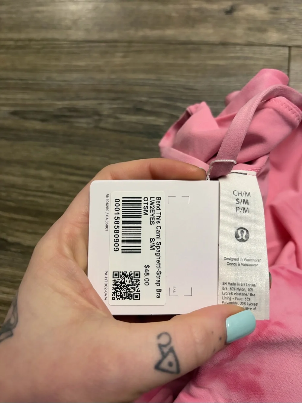 NWT Lululemon Cami Spaghetti-Strap Bra (Smoothie Wash Strawberry Multi) Size S/M